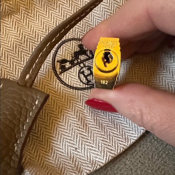 Taupe Leather Top-Handle Satchel with Gold Hardware - Picture 5 of 6